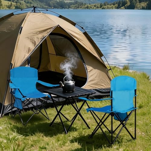 Camping Chair 2 Pack Portable Folding Chair, Supports 300lbs, Light Blue