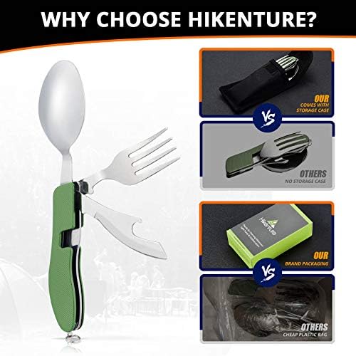 Hikenture Camping Utensils, 4-in-1 Stainless Steel Fork Spoon Knife Set