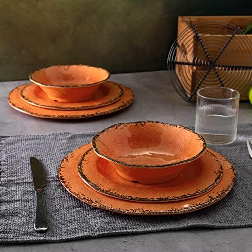LEHAHA 12 Piece Crackle Lightweight Melamine Dinnerware Sets-Service for 4