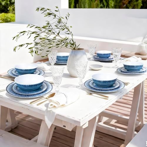 AELS Melamine Dinnerware Set of 18 Pcs Dinner Dishes Set for Indoor and Outdoor Use, Dishwasher Safe, Lightweight Unbreakable, BPA Free (Navy, Service for 6 (18pcs))