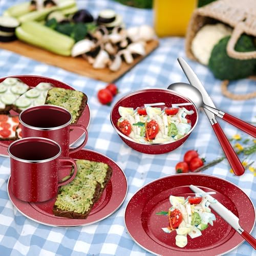 Nuogo 12 Pcs Enamel Camping Tableware Set Dinnerware Kit