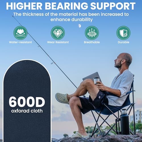 4 Pack Folding Camping Chairs for Adults, Foldable Portable Beach Chairs with Carry Bag & Cup Holder, Compact Design for Camping, Beach, Picnics, and Fishing Supports 300LBS(Navy)