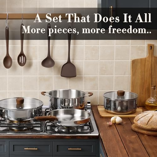 CAROTE 19pcs Tri-Ply Stainless Steel Cookware Set with Detachable Handle
