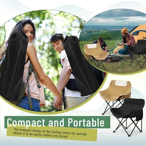 2 Pack Folding Camping Chairs Portable, Black, Khaki, Solid Color