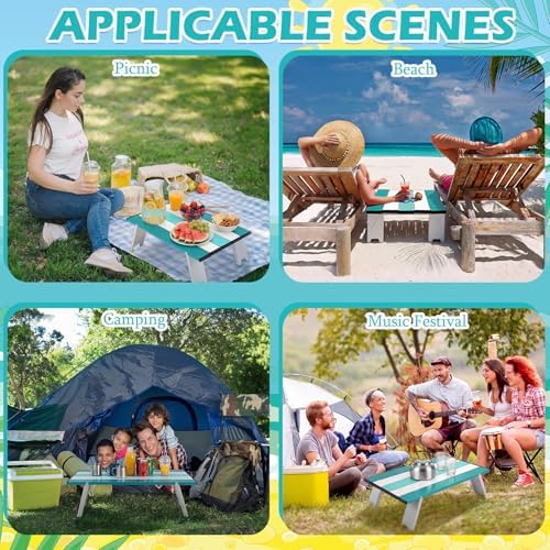 CroBlissful Beach Table Folding Camping Portable Table Striped White Aluminum Side with Carry Bag for Summer Camping Picnics and Outdoor Activities(16x11x5 in,Mint Green)