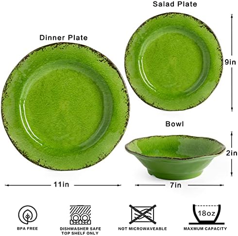 LEHAHA Modern Rustic Melamine Dinnerware Sets, 12-Piece Camping Dishes Set