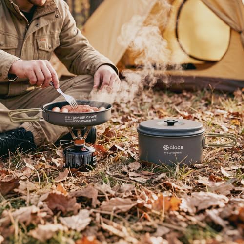 ALOCS 2-Piece Camping Cookware Set, 2.2L Pot & 7.5-Inch Nonstick Fry Pan