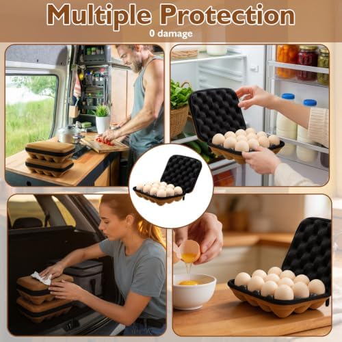 Geelin 2 Set 12 Egg Containers for Camping with Lid, Oxford Cloth, Brown