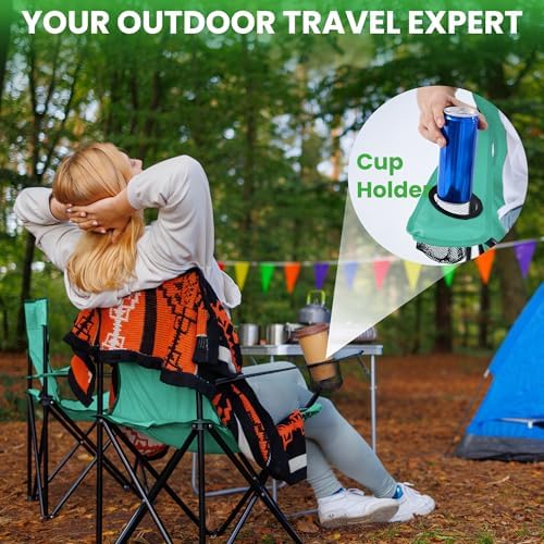 2 Pack Portable Camping Chairs Folding Lawn Chair Outdoor Lightweight Beach Chair with Cup Holder & Carry Bag for Outside Sports, Fishing, Hiking, Travel, Picnic, Backyard (Blue, Medium)