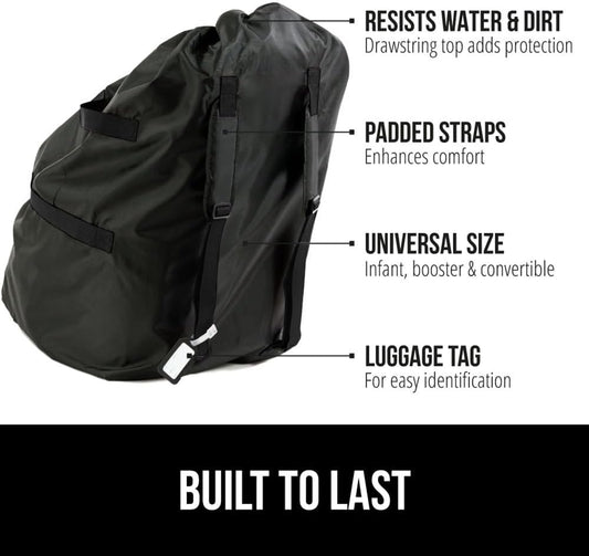 GORILLA GRIP Car Seat Travel Bag for Airplane Gate Check, Easy Carry Padded Backpack Bags Cover Carseats, Infant Baby Carriers and Toddler Booster Seats for Airport, Child Air Travels Essential, Black