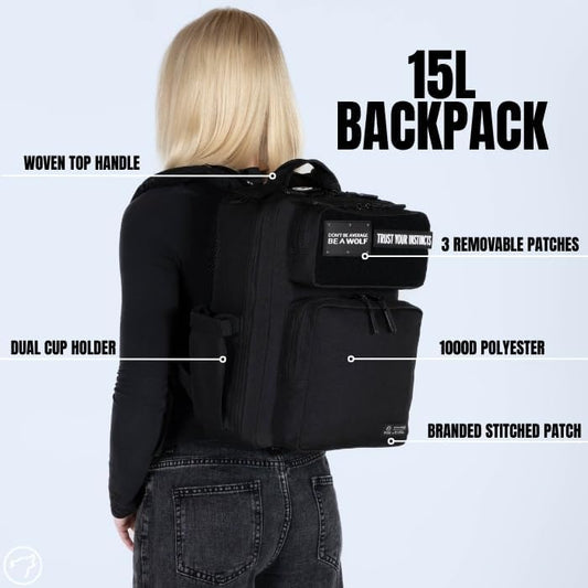 WOLFpak 15L Backpack - Alpha Black - Slim Everyday Carry Backpack for Men & Women, Water-Resistant Minimalist Daypack for Laptop & Travel