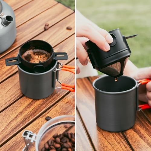 Odoland 1.2L Camping Coffee Pot Camp Coffee Makers, Mug and Coffee Filter