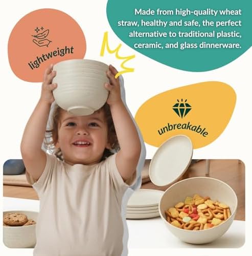 Homienly Wheat Straw Dinnerware Sets 40 PCS Plates and Bowls Sets with Cup Set and Dipping Bowls, Unbreakable Camping Dishes Microwave and Dishwasher Safe Dinnerware Set for Dinner, Outdoor (Beige)