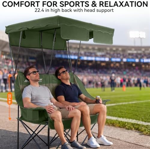 Huskfirm Double Camping Chair with Canopy Shade Folding Camping Couch Green