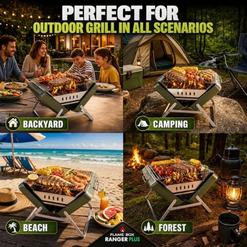 Ranger Plus Portable Charcoal Grill, Large Folding Camping BBQ