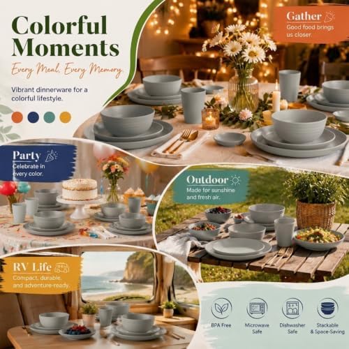 Wrova Modern Plates and Bowls Sets for 8, 40PCS Wheat Straw Dinnerware Sets