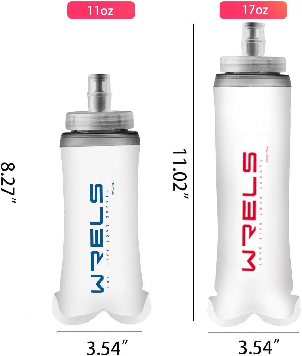 Soft Flasks Soft Running Water Flask Collapsible Soft Water Bottles Small BPA-Free for Sports Hiking Hydration Pack 500 ml/17oz,300 ml/10oz(2pack-500ml,blue)