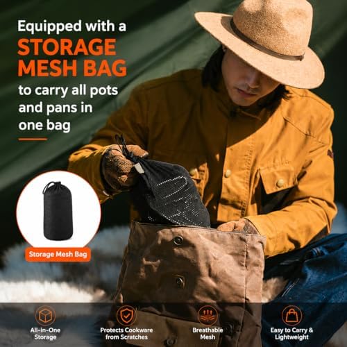 Camping Cookware Set, 15-Piece Camping Pots and Pans Set with Kettle, Frying Pan, Bowls & Plates, Lightweight Backpacking Mess Kit for Camping, Hiking, Picnic, RV Travel