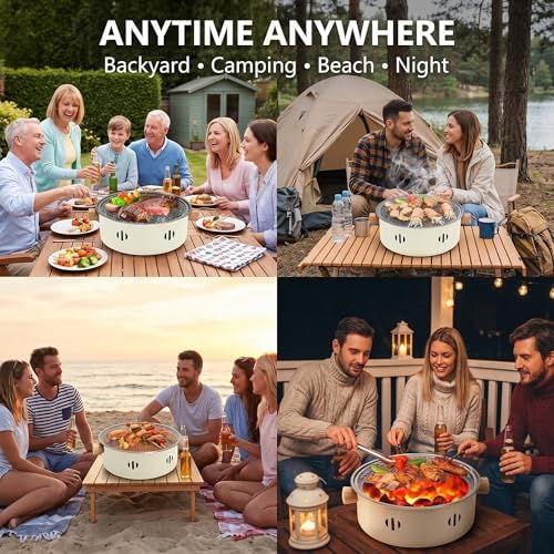Portable Charcoal Grill, 13''diameter Mini Tabletop BBQ Grill with Stainless Steel Grate, Compact Outdoor Charcoal Barbecue for Camping, Picnic, Backyard, Travel, Small Grill for 2-4 People