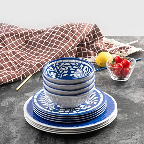 Melamine Dinnerware Set,12pcs Plates and Bowls Set - Blue