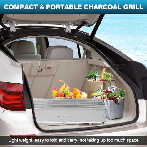 IRONWALLS 32" Portable Charcoal Grill Outdoor Cooking with Storage Shelf