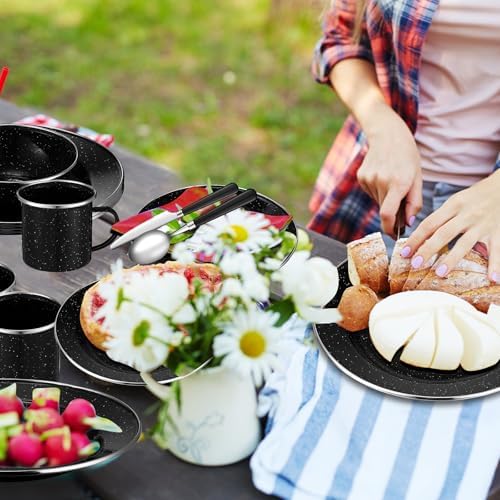 Nuogo 12 Pcs Enamel Camping Tableware Set Dinnerware Kit