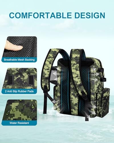 HXLGMD Fishing Backpack with Rod Holders, 43L Large Water Resistant Tackle Bag Storage Gear and Equipment with Cooler for Men Fishing, Camping, Hiking, Green