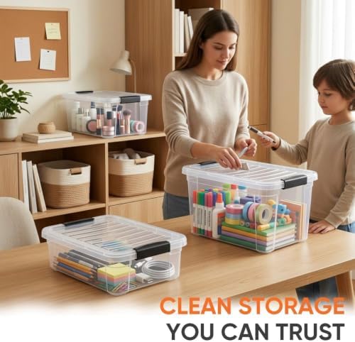Superio Deep Storage Organizer Bin with Lid X-Deep Small Clear Storage Box with Latch for Home, Kitchen, Garage- Store, Food, Supplies, and Hair Accessories (4.75 Quart)