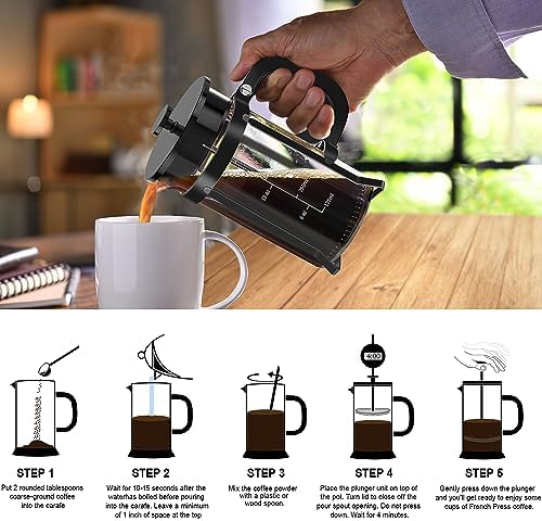 QUQIYSO French Press Coffee Maker 21oz,Borosilicate Glass Coffee Press