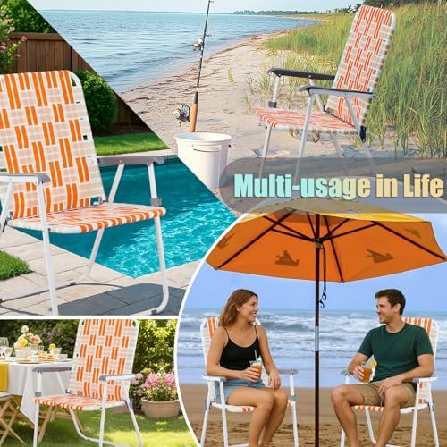 Outvita Webbed Lawn Chairs Set of 2, Easy Open & Lightweight Orange