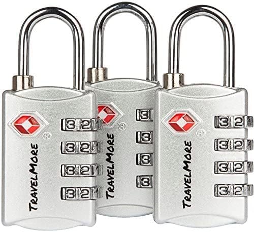 3 Pack TSA Luggage Locks with 4 Digit Combination – Heavy Duty Set Your Own Padlocks for Travel, Baggage, Suitcases & Backpacks - Silver