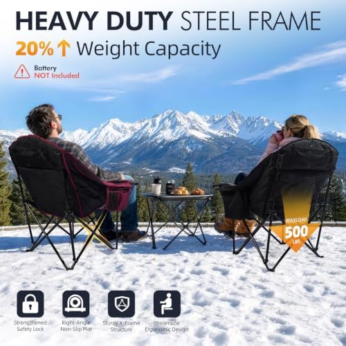 Heated Oversized Camping Chair - Heavy Duty Padded Comfy Warm Outdoor Chair