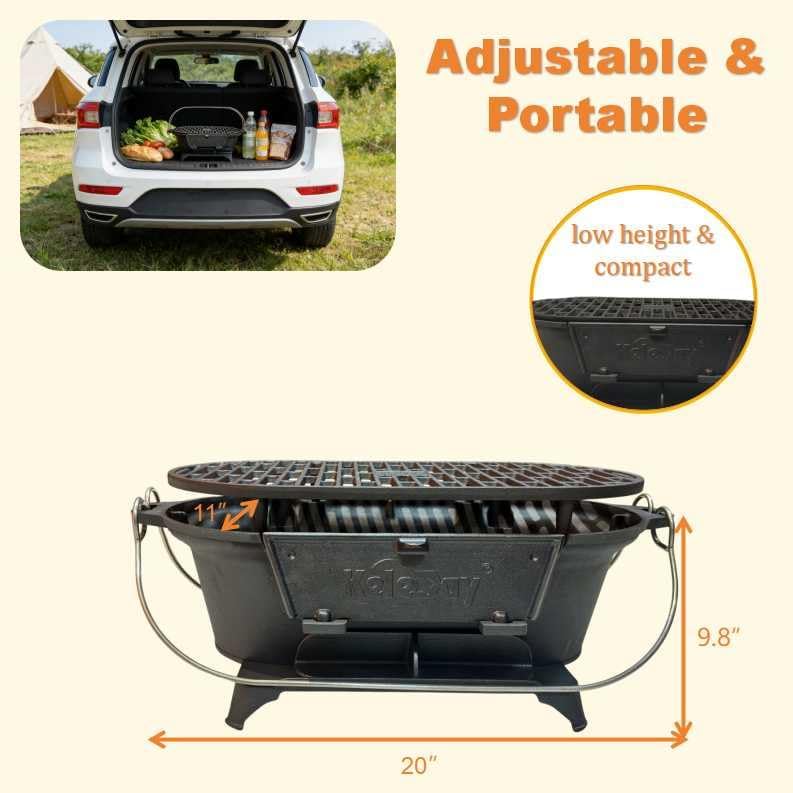 Portable Charcoal Grill Stove,Cast Iron Tabletop BBQ Grill 2 Heights cast iron hibachi,for 2-4 People,for Outdoor, Camping,Picnic,Backyard,Patio