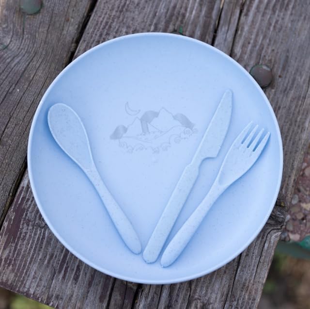 24 Pcs Wheat Straw Dinnerware Sets for 4-Unbreakable Reusable Plates and Bowls Sets Lightweight BPA Free,Microwave Safe,RV Camping Colourful cups Dishes for Dessert with Knife Fork