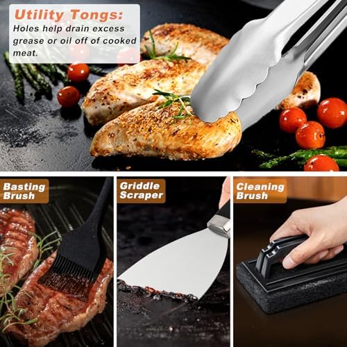 N NOBLE FAMILY 27 PCS Griddle Accessories Kit, Flat Top Grill Accessories Set for Camping, Professional Griddle Spatula Set with Melting Dome, Burger Press for Outdoor BBQ Teppanyaki