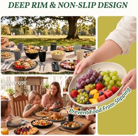 Homienly 28 Pcs Wheat Straw Dishes Sets Plates and Bowls Sets With Utensils