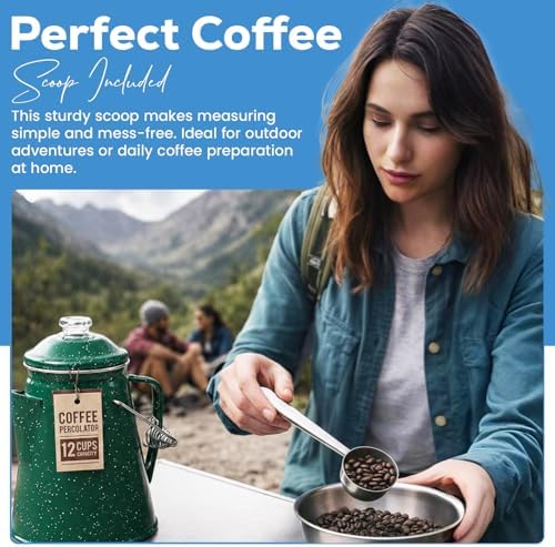 Toughty 12 Cup Enamel Coffee Percolator, Camping Stovetop Coffee Pot, Green