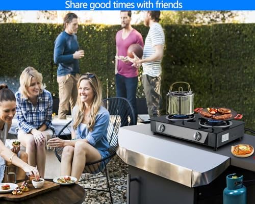 Horynar Propane Stove 2 Burner Gas Stove Auto Ignition 26000 BTU Tempered Glass Propane Burner LPG with CSA Hose for Outdoor Cooking, Emergency