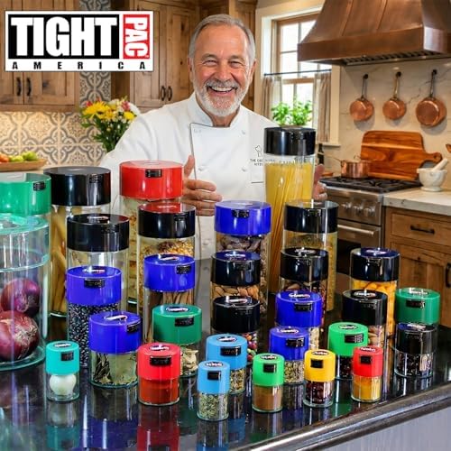 Tightvac - 1 oz to 6 ounce Airtight Multi-Use Vacuum Seal Portable Storage Container for Dry Goods, Food, and Herbs - Dark Green Cap & Black Body