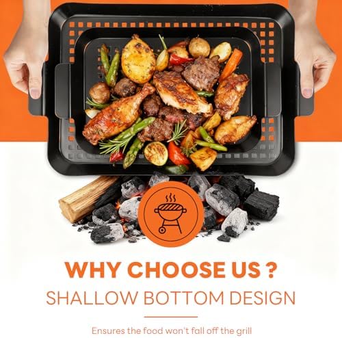 3PCS Grill pan: Grill Topper for Outdoor Grill - Non-stick enamel coating grill topper suitable for camping, picnic, party