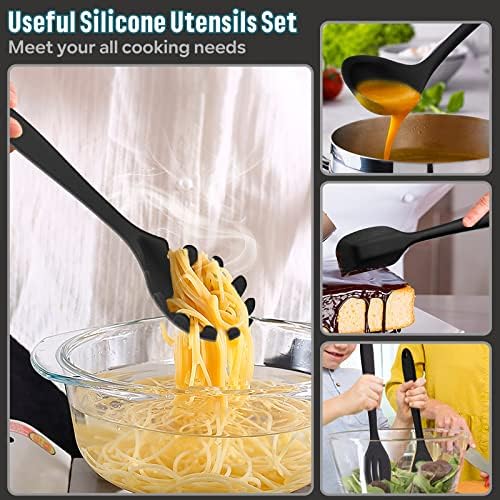 E-far Black Silicone Cooking Utensils Set, 7PCS Nonstick Kitchen Utensils
