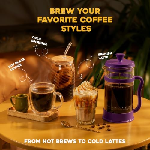 Utopia Kitchen Borosilicate Glass French Press Coffee Maker 34 Oz, Plum