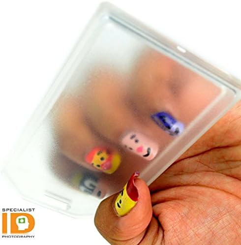 5 Pack - Premium Rigid Airline Luggage Tag Holders with 6" Worm Loops - Heavy Duty Hard Plastic -Suitcase ID Tag Identifiers with Business Card Insert Window by Specialist ID (Translucent/Clear)