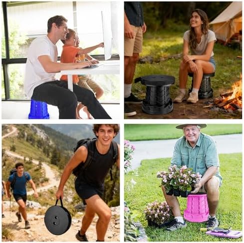 Folding Stool Portable Collapsible Stool Seat Max Load Capacity 400lbs for World Cup 2026, Telescopic Folding Stools Retractable Stools for Adult Camping Hiking Travel Outdoor BBQ (Black)