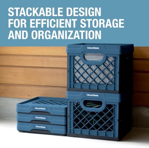 CleverMade Collapsible Milk Crates For Storage, 25L 1 Pack, 50 lb, Obsidian