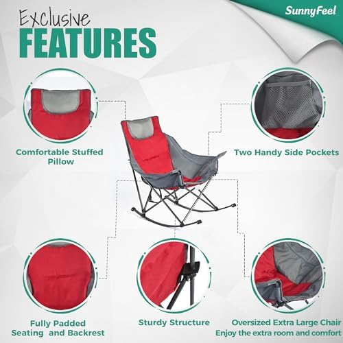 SUNNYFEEL Oversized Folding Rocking Camping Chair 2 Pack, 500lbs Red