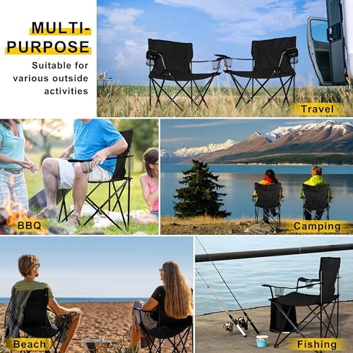 Joyfair Camping Chairs for Lawn & Beach, Large for Adults, Black