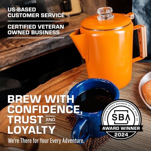 COLETTI Bozeman Color Series Percolator Coffee Pot — Camping Coffee Makers — Camping’s Favorite Percolator – NO Aluminum or Plastic (Orange, 9 Cup)