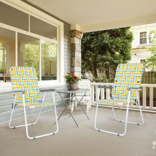 VINGLI Patio Lawn Webbed Folding Chairs Set of 4, Outdoor Beach Chair Portable Dining Chair for Outdoor Yard, Garden (Yellow, Classic)