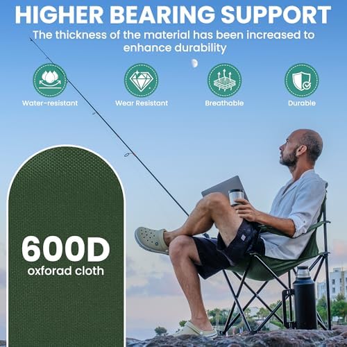 4 Pack Folding Camping Chairs for Adults, Foldable Portable Beach Chairs with Carry Bag & Cup Holder, Compact Design for Camping, Beach, Picnics, and Fishing Supports 300LBS(Green)